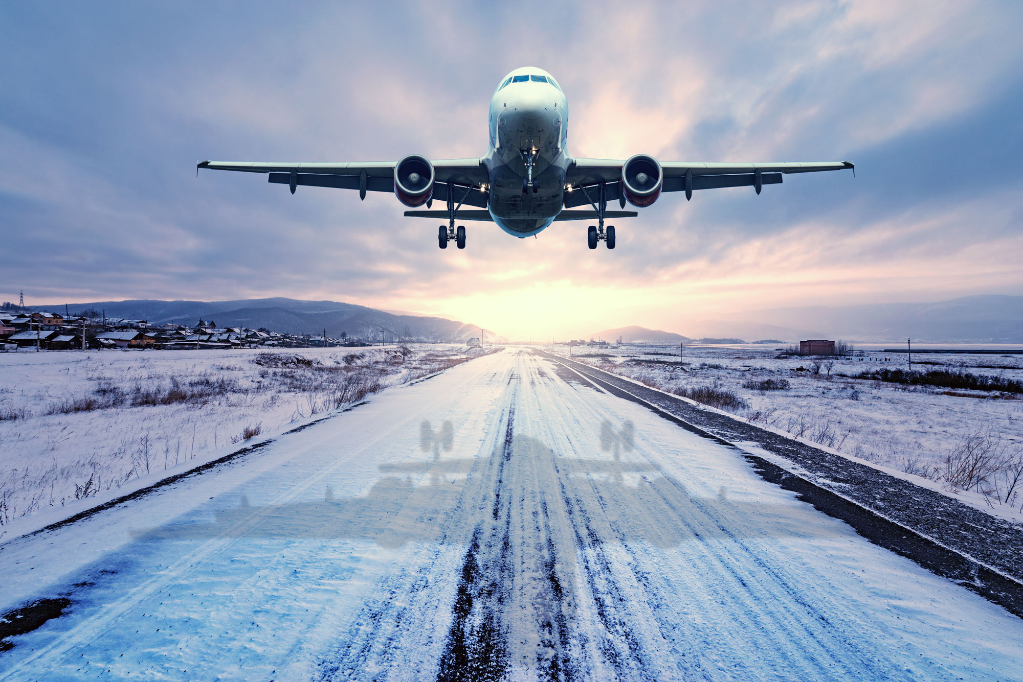 
Airplane landing during winter