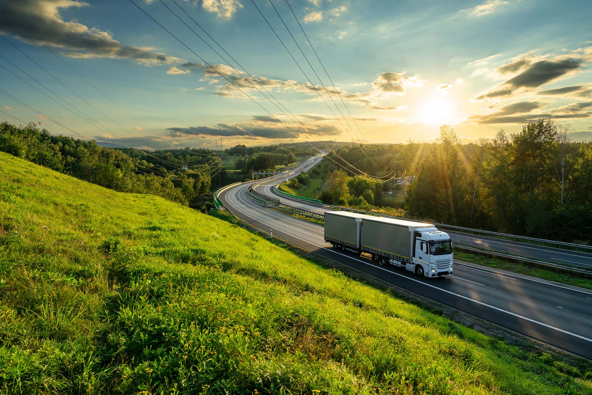 Truck driving along a road